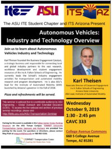 ASU Transportation Seminar: Autonomous Vehicles – Industry and Technology Overview